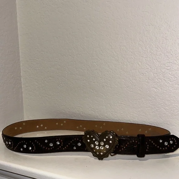 Justin Brown Leather Rhinestone Belt - Picture 2 of 4